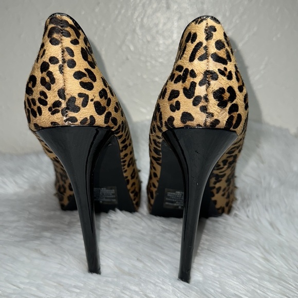 Express Real Hair Fur Leopard Print Spiked Platform Heel Pump - Picture 6 of 10